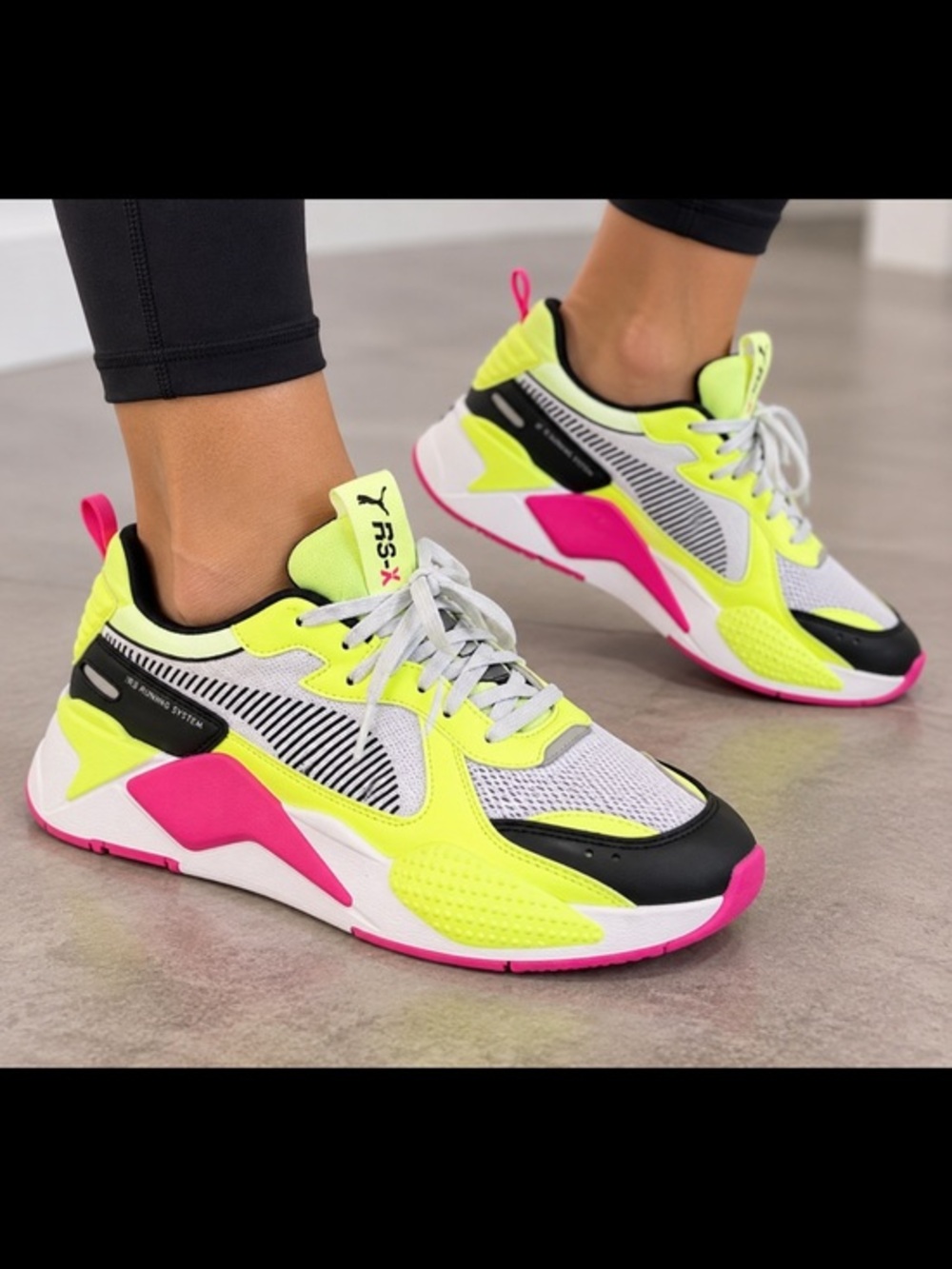 Puma RS X Reinvention Neon Yellow Pink Black Sneakers Women’s Size 8